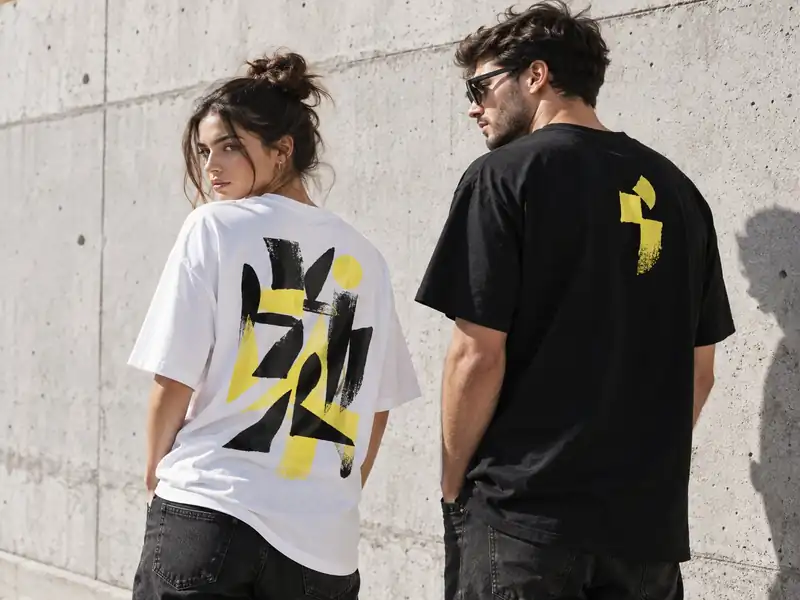 צילום קונספט: שני אנשים בחולצות עם הדפס גרפי